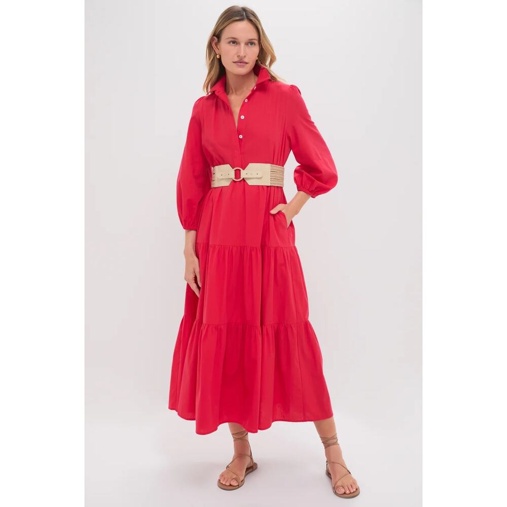 Tuckernuck Pomander Place Mabel Cotton Hibiscus Red Tiered Maxi Dress Women’s XS